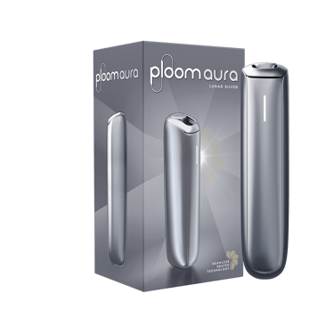 Ploom AURA Lunar Silver pakuotė su įrenginiu
