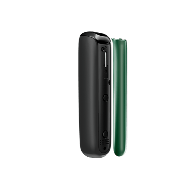 Ploom AURA priekinio dangtelio Amazon Green šoninis vaizdas, atskirtas nuo įrenginio

