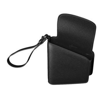 Atidaryto tuščio Ploom AURA Jet Black Duo dėklo šoninis vaizdas
