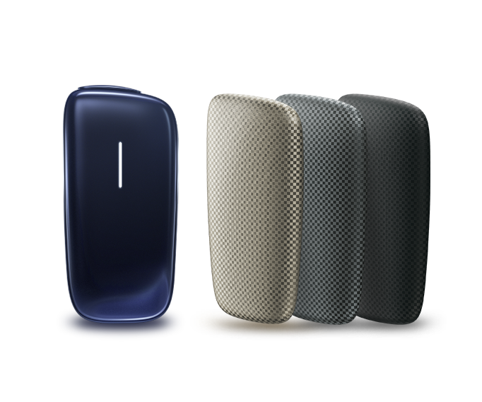 PLOOM X Advanced rinkinį sudaro įrenginys ir Premium priekinis dangtelis