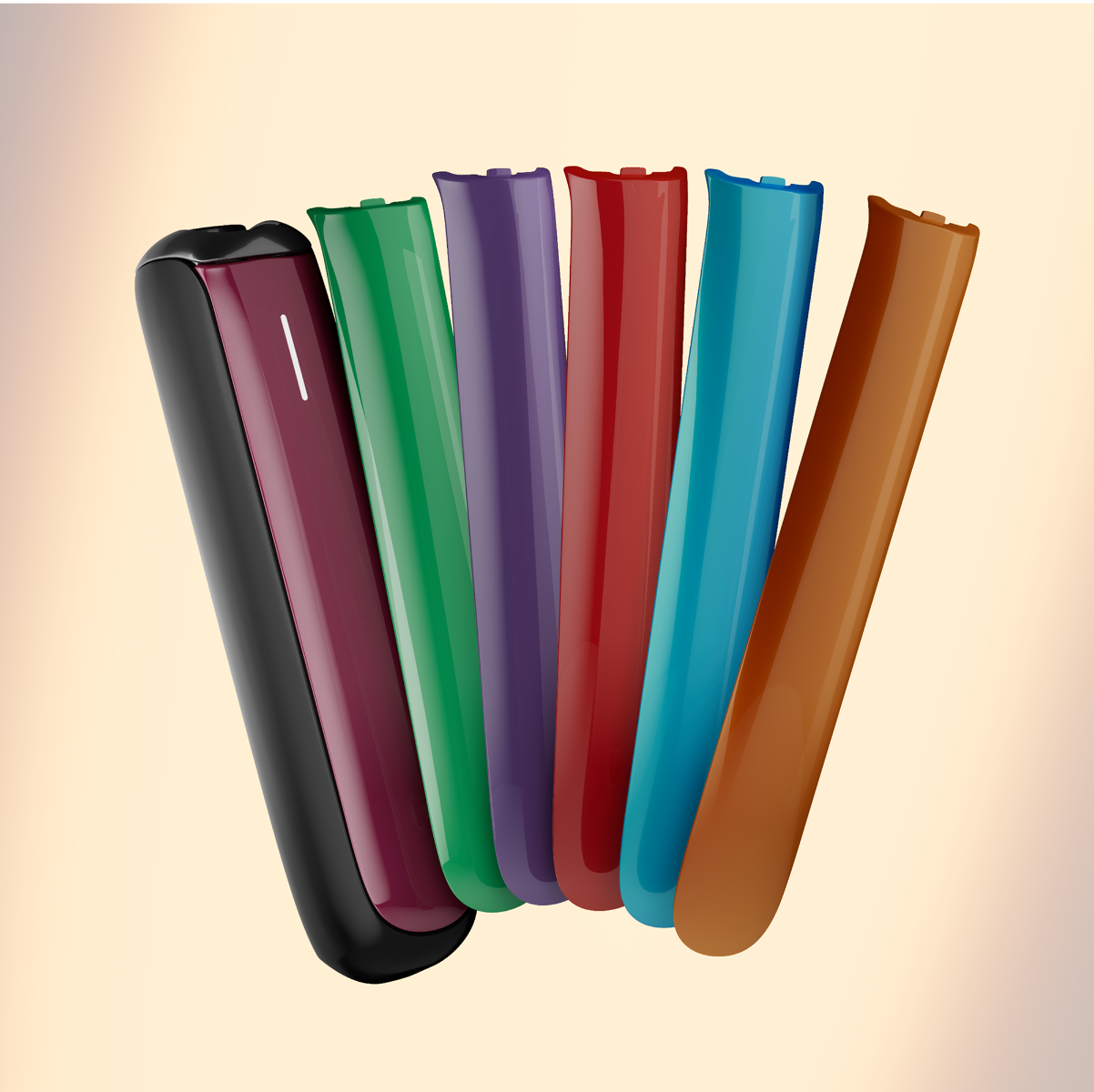 Jet Black priekinis dangtelis Ploom AURA tarp įvairių spalvų parinkčių
